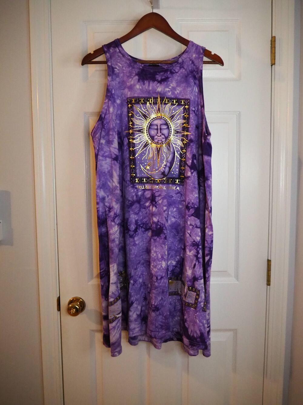 Vintage Dolphins Ropa De Playa Purple Tie Dye Sun Moon Tank Dress Fits XL Belize
